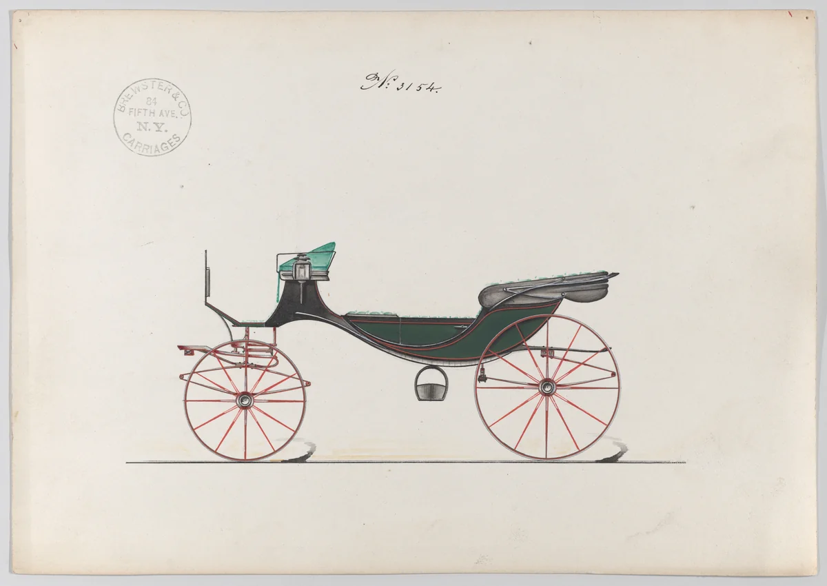 Design for a Caleche or Vis-a-vis, no. 3154 by Brewster & Co., drawing, 1875