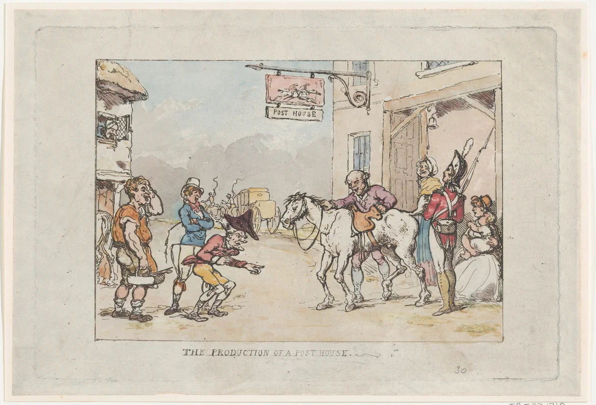 The Production of a Post House by Thomas Rowlandson, print, 1808