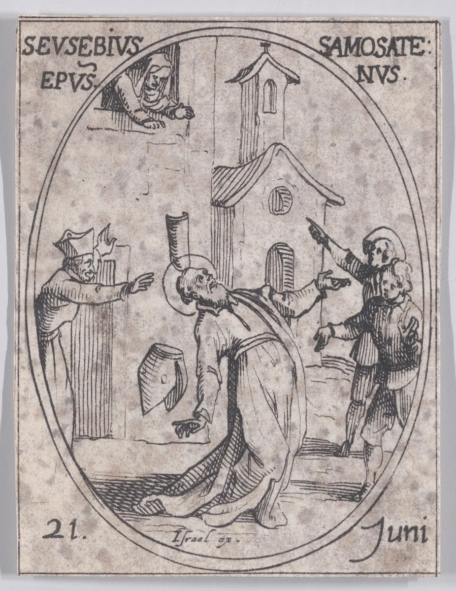 S. Eusèbe, évêque de Samosate (St. Eusebius, Bishop of Samosata), June 21st, from "Les Images De Tous Les Saincts et Saintes de L'Année" (Images of All of the Saints and Religious Events of the Year) by Jacques Callot, print, 1636