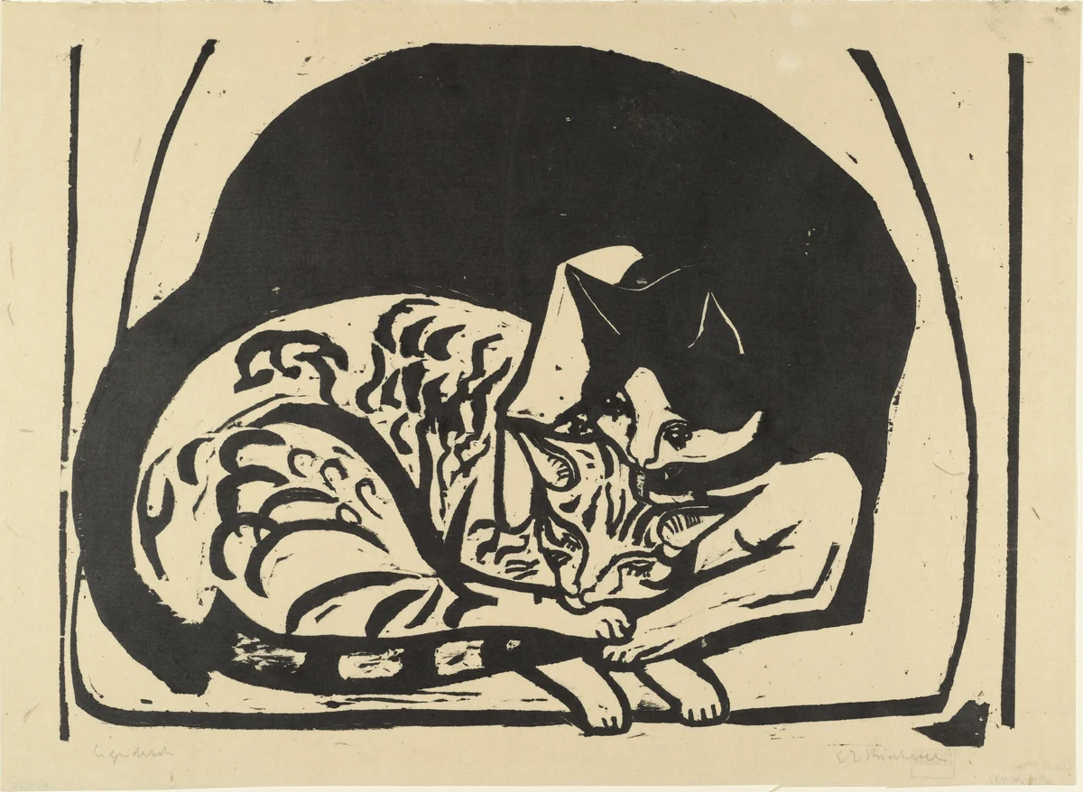 Two Cats (Zwei Katzen) by Ernst Ludwig Kirchner, print, 1936