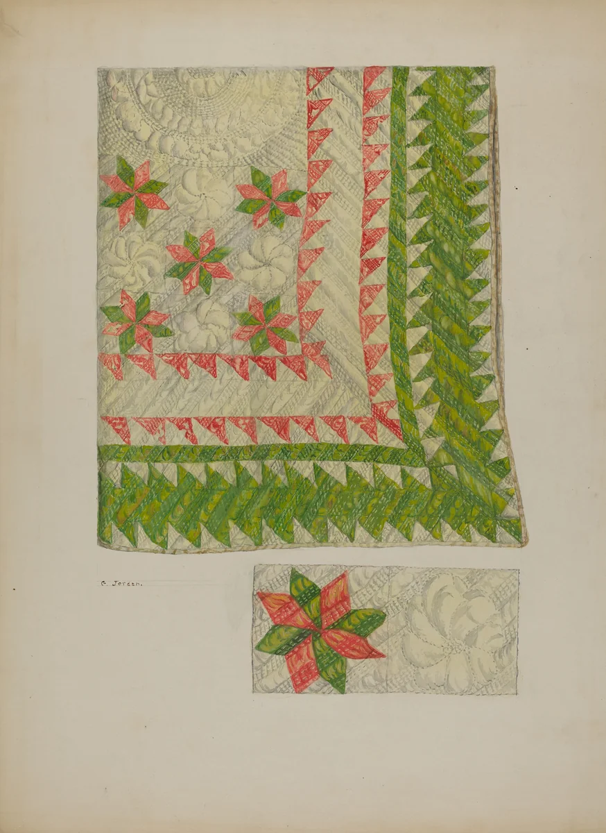Quilt by Genevieve Jordan, index of american design, 1941