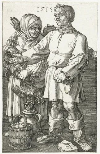 Boerenpaar op de markt by Unknown, print, 1519