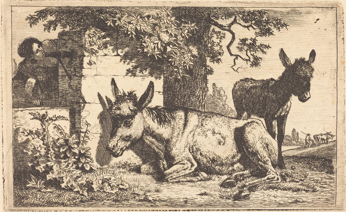 A Donkey by a Water Well by Jean Louis Demarne, print, 1744-1829