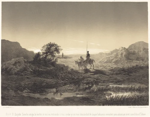 Dijolé D. Quijote: sancho amigo, la noche se nos va entrando... by Célestin Nanteuil, print, 1855