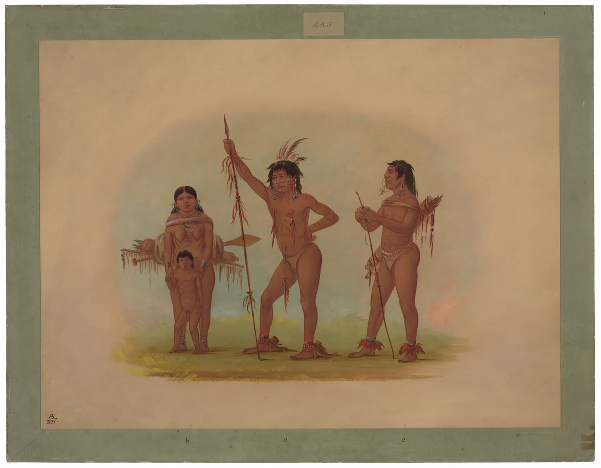 Four Mura Indians by George Catlin, painting, 1854-1869