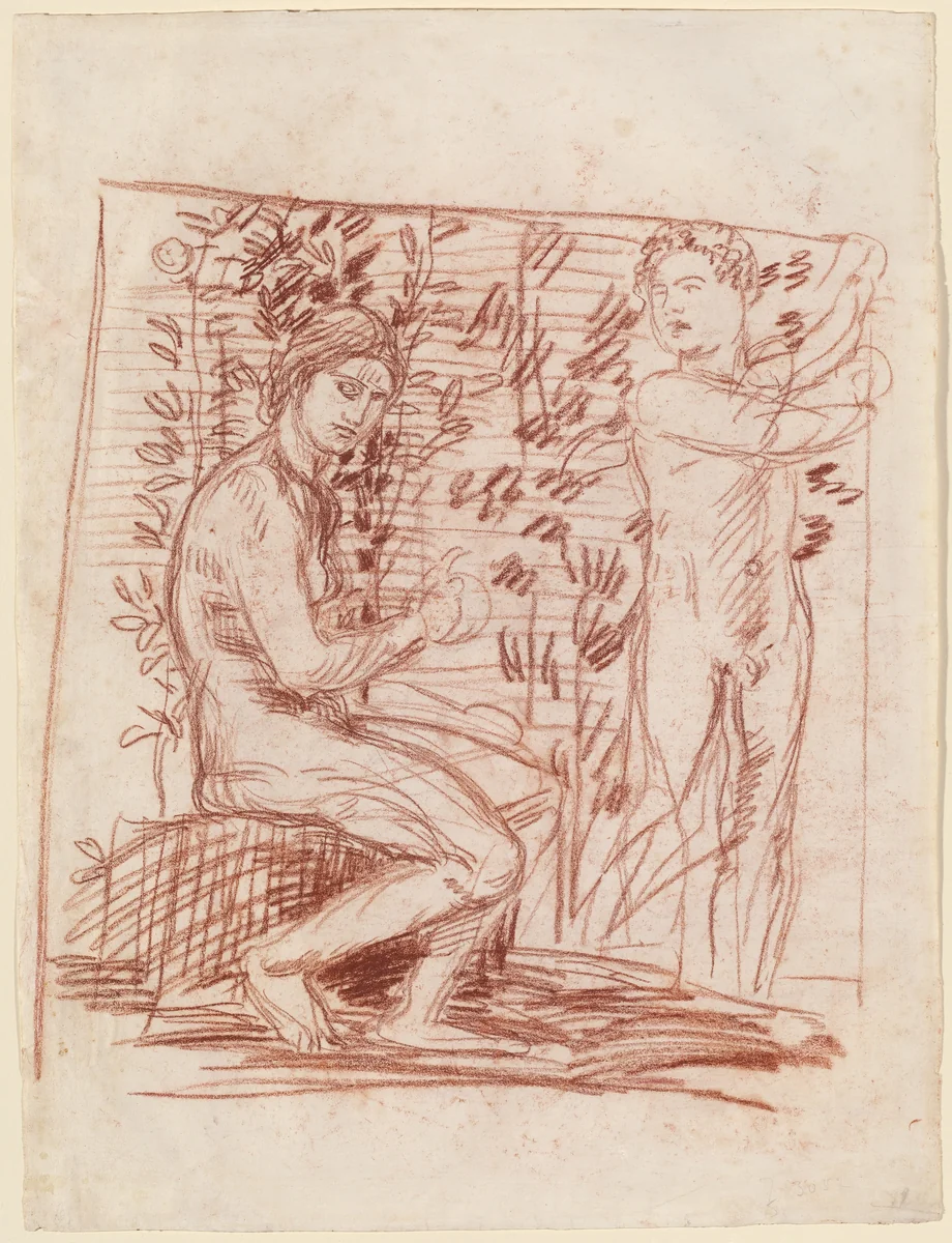 In Praise of Modesty by Hans von Marées, drawing, 1879