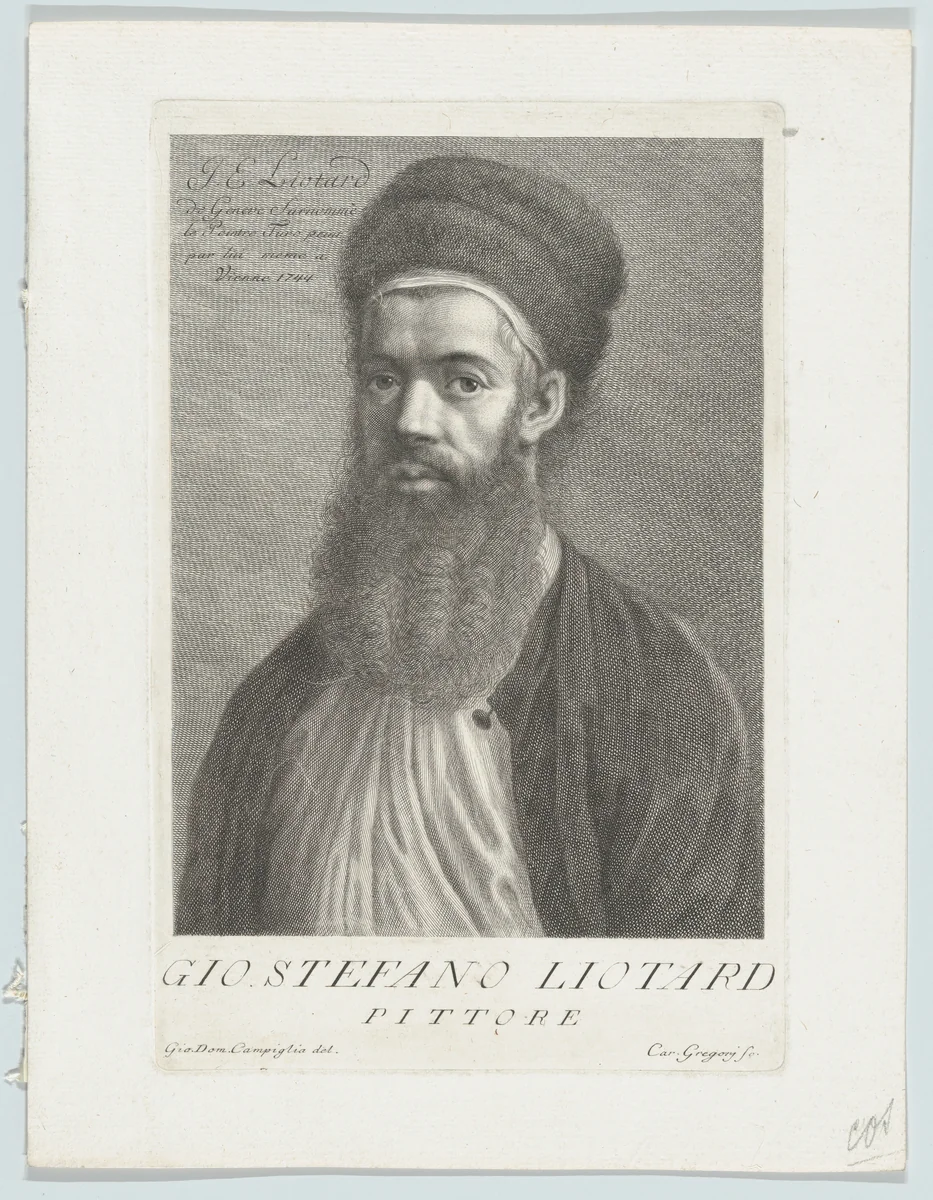 Self-portrait in a Turkish Outfit by Carlo Gregori, print, 1730-1759