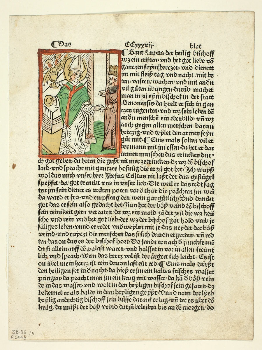 Saint Lupo from Heiligenleben (Lives of the Saints), Plate 5 from Woodcuts from Books of the 15th Century by Anton Sorg, print, 1488