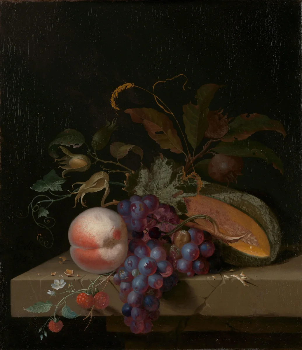 Still Life with Fruit by Pieter Gallis, painting, 1673