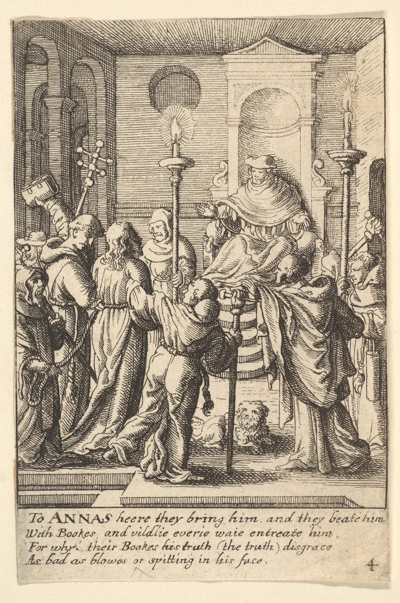 Jesus before Annas by Wenceslaus Hollar, print, 1644-1652