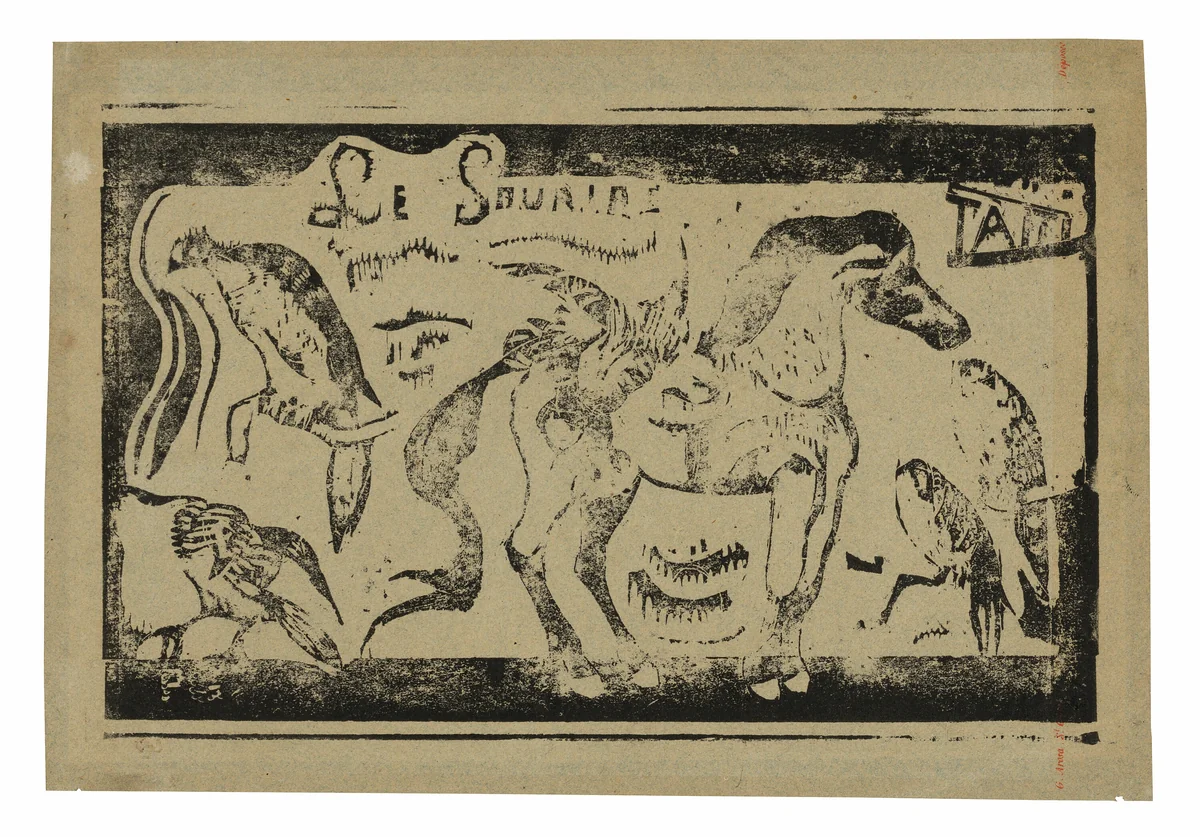 A Horse and Birds, headpiece for Le sourire by Paul Gauguin, print, 1899