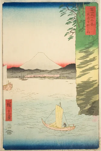 Honmoku in Musashi Province (Musashi Honmoku no hana), from the series "Thirty-six Views of Mount Fuji (Fuji sanjurokkei)" by Utagawa Hiroshige (歌川広重), print, 1858