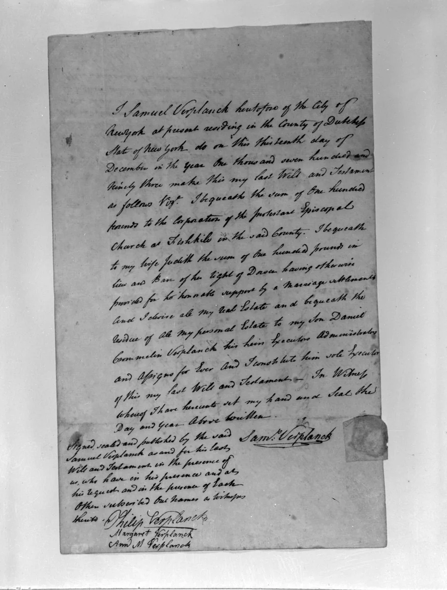 Will by Samuel Verplanck, artwork, 1793