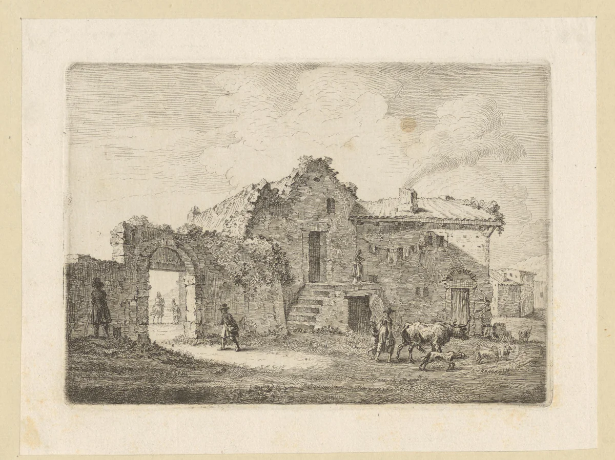 Bouwvallige boerderij by Georg Friedrich Schmidt, print, 1722-1775