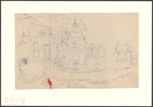 Interieur van de Parkschouwburg gezien naar het toneel by Johan George Lodewijk Rieke, drawing, 1883-1898