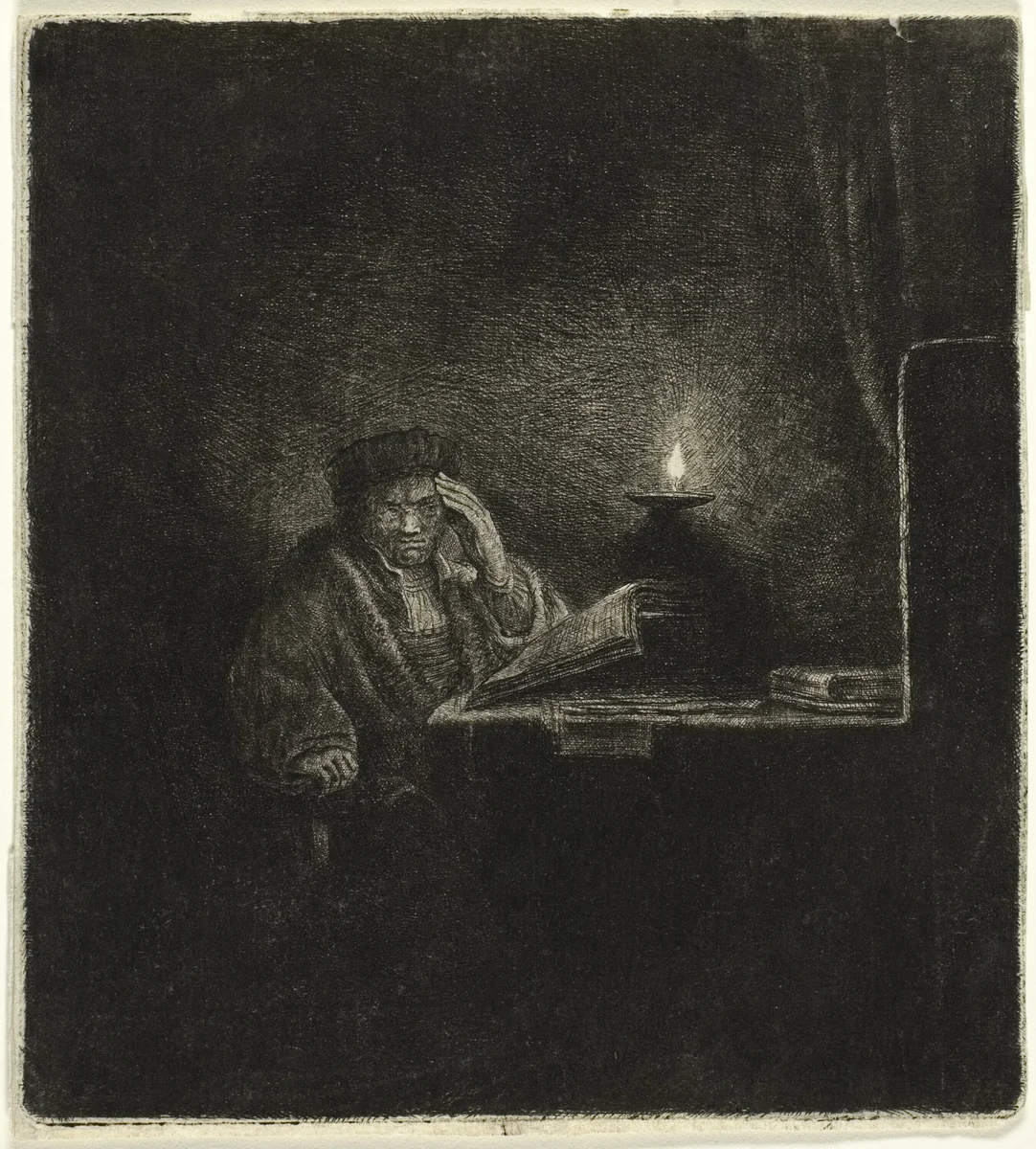 Student at a Table by Candlelight by Salomon Savery
Rembrandt van Rijn, print, 1637-1670