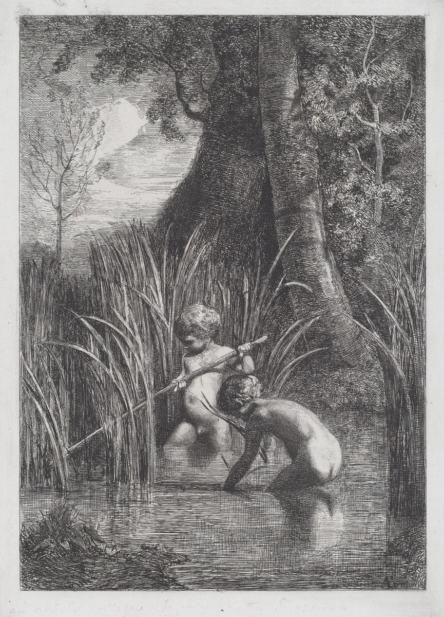 Fishing [La pesca] by Antonio Fontanesi, print, 1864