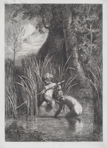 Fishing [La pesca] by Antonio Fontanesi, print, 1864