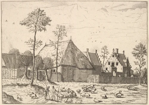 Shed with Cottage, from The Small Landscapes by Johannes van Doetecum, print, 1559-1561