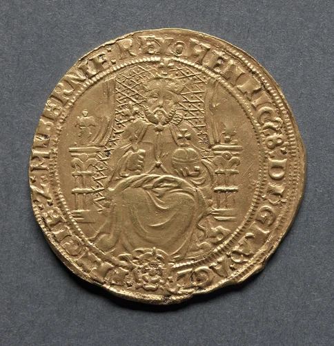 Half Sovereign: Henry VIII (obverse);Crowned Arms (reverse) by Unknown, metalwork, 1544-1547