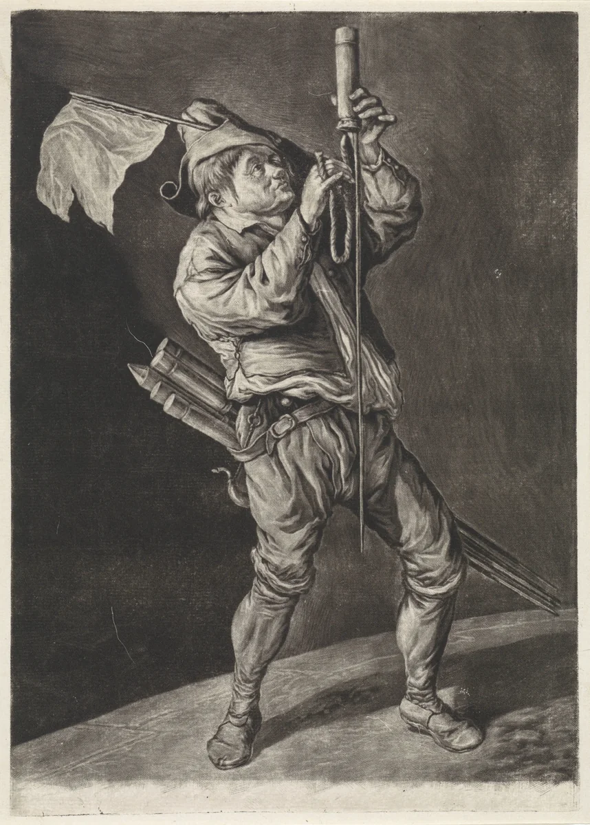De man met de vuurpijl by Cornelis Dusart, print, 1695-1704