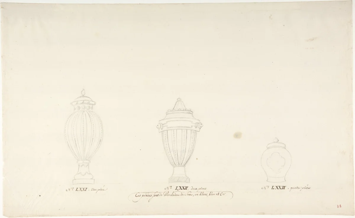 Design for Three Vases by anonymous, drawing, 1765-1790