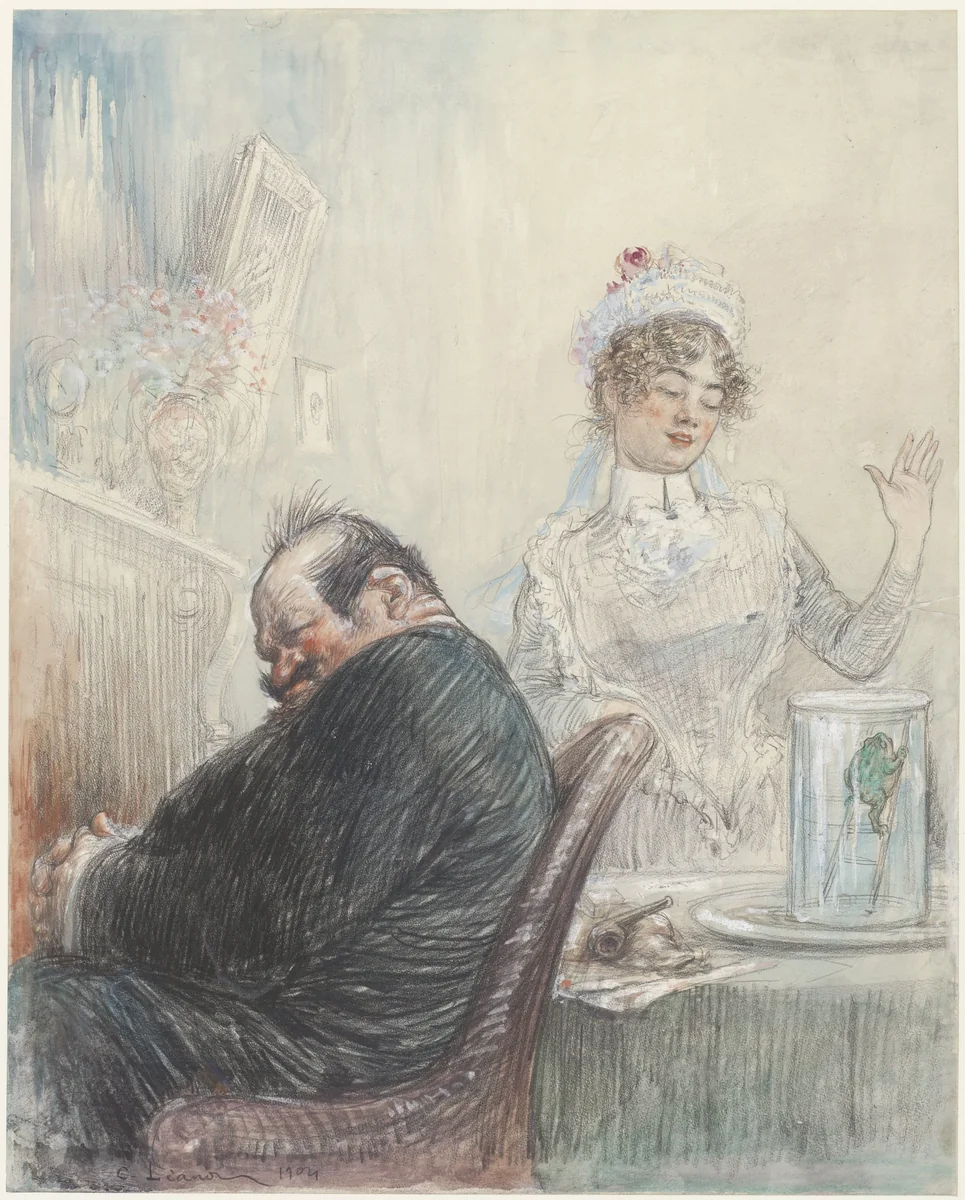 De grijsaard en de kikker by Charles Lucien Léandre, drawing, 1904