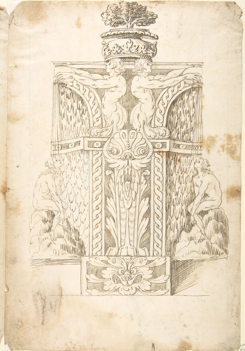 Design for a Wall Fountain by anonymous, drawing, 1550-1620
