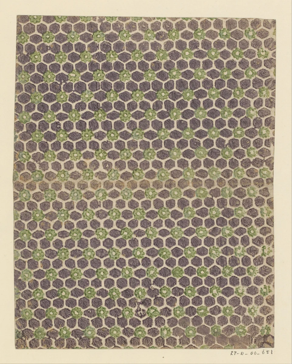 Blad met strooipatroon van hexagonaal motief en rozet by anonymous, other, 1750-1900