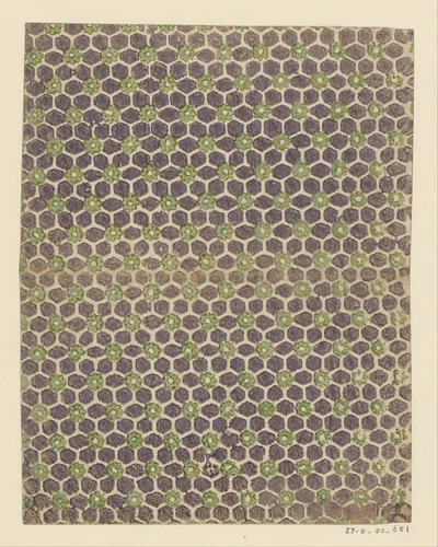 Blad met strooipatroon van hexagonaal motief en rozet by anonymous, other, 1750-1900