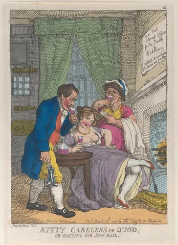Kitty Careless in Quod or Waiting for Jew Bail by Thomas Rowlandson, print, 1811