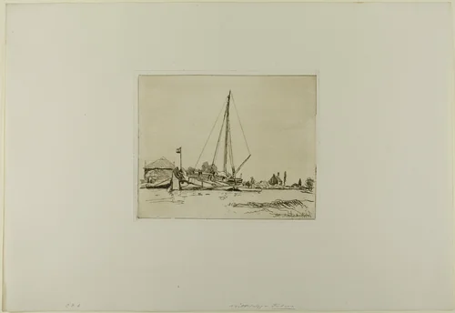 The Moored Boat, from Cahier de six eaux-fortes, vues de Hollande by Johan Barthold Jongkind, print, 1862