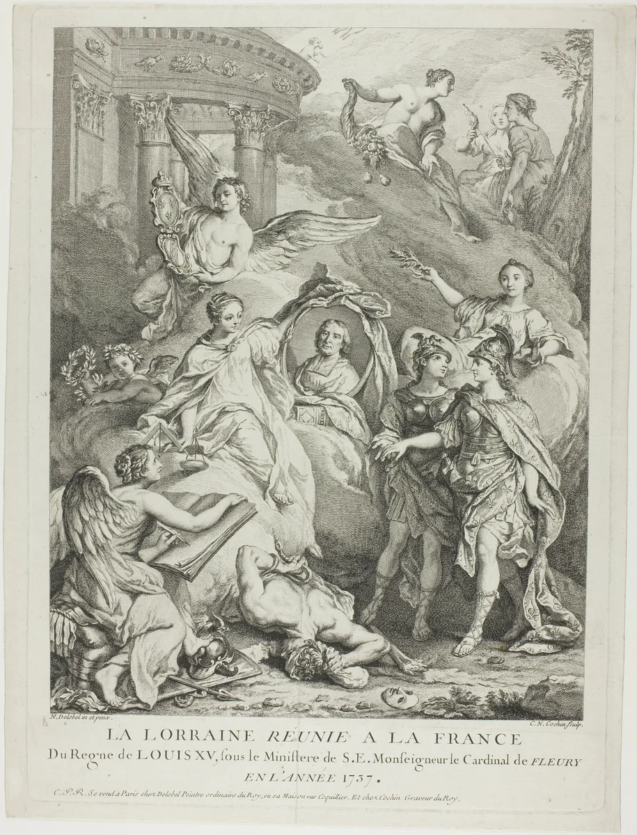 La Lorraine reunie a la France (Lorraine Reunited with France) by Charles-Nicholas Cochin, print, 1737