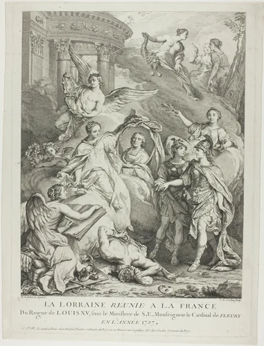 La Lorraine reunie a la France (Lorraine Reunited with France) by Charles-Nicholas Cochin, print, 1737