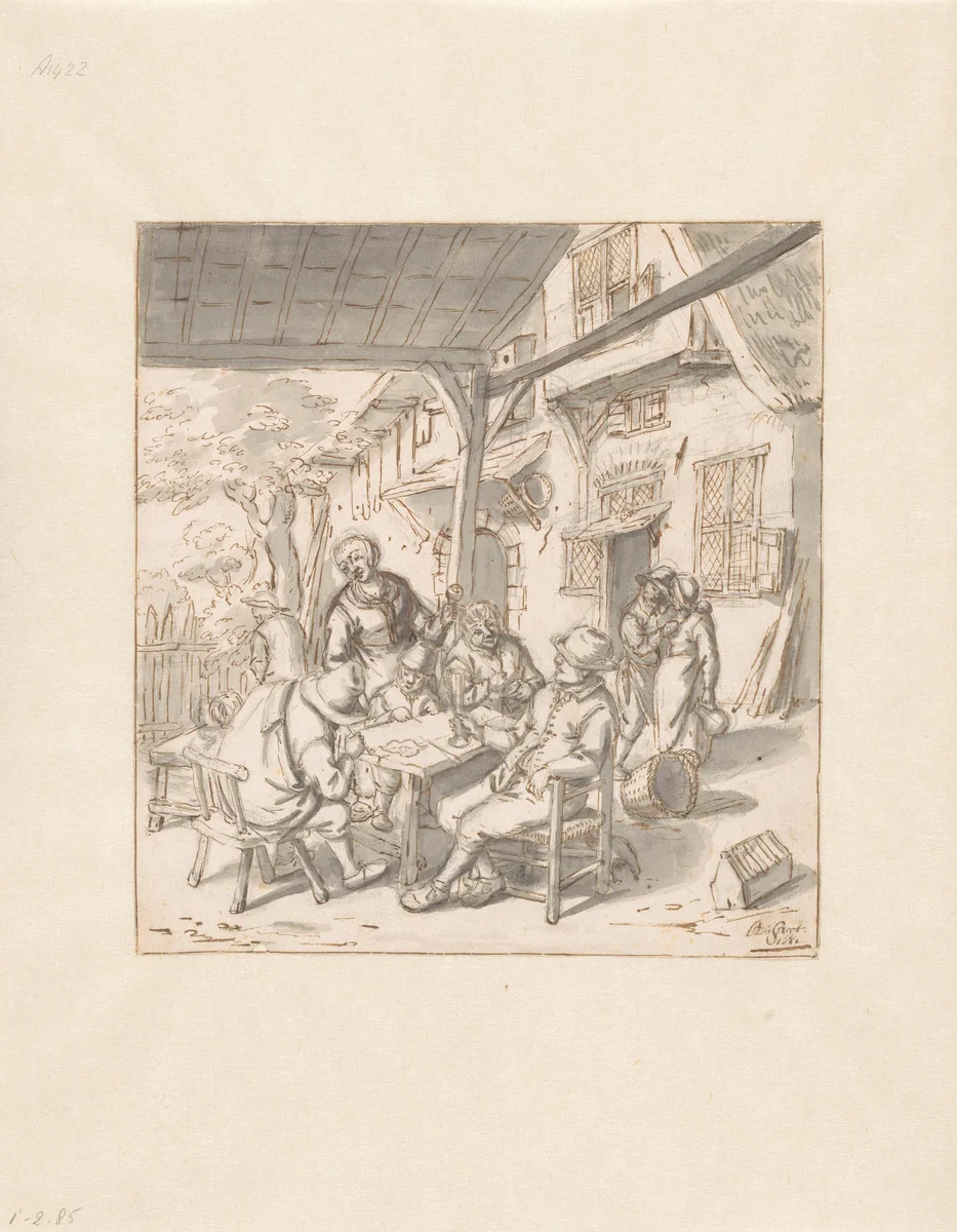 Boerenherberg by Johannes de Groot, drawing, 1681