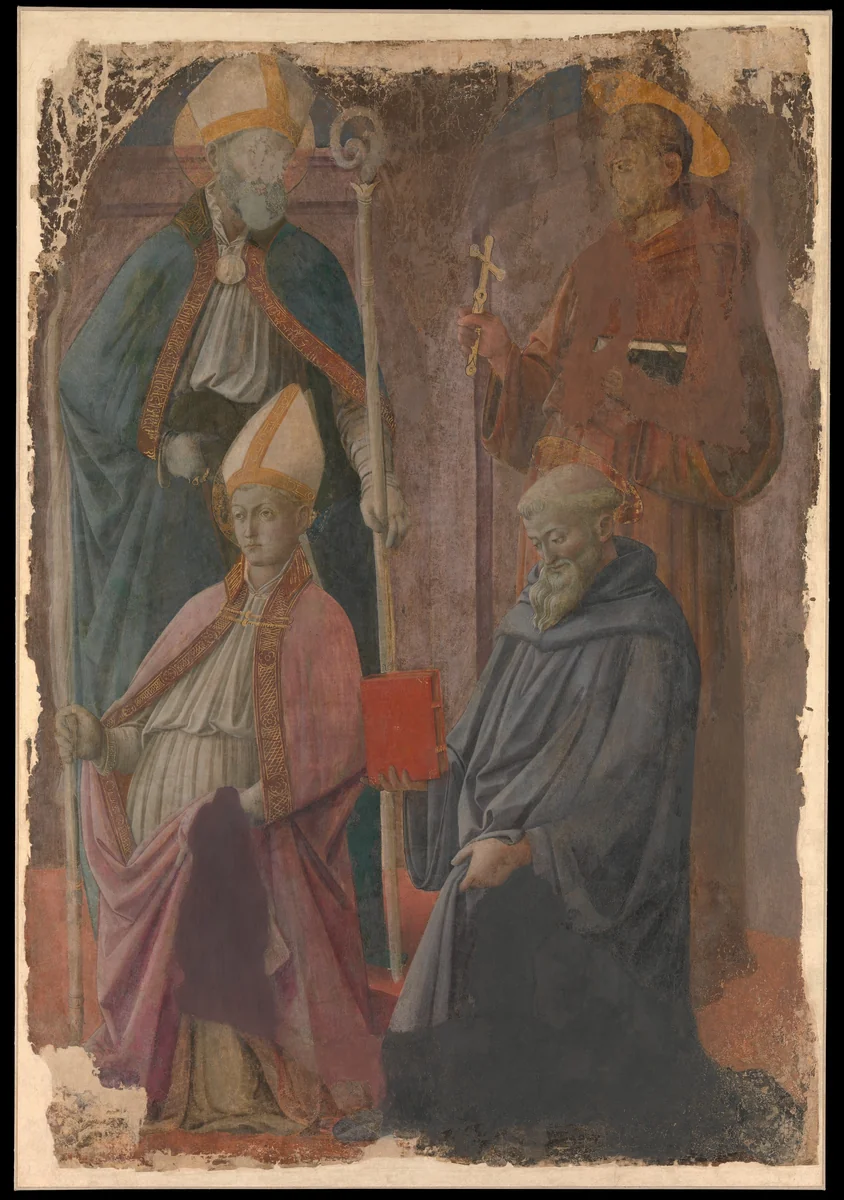 Saints Augustine and Francis, a Bishop Saint, and Saint Benedict by Fra Filippo Lippi, drawing, 1426-1469