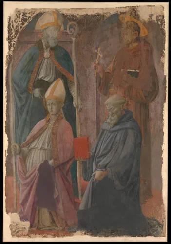Saints Augustine and Francis, a Bishop Saint, and Saint Benedict by Fra Filippo Lippi, drawing, 1426-1469