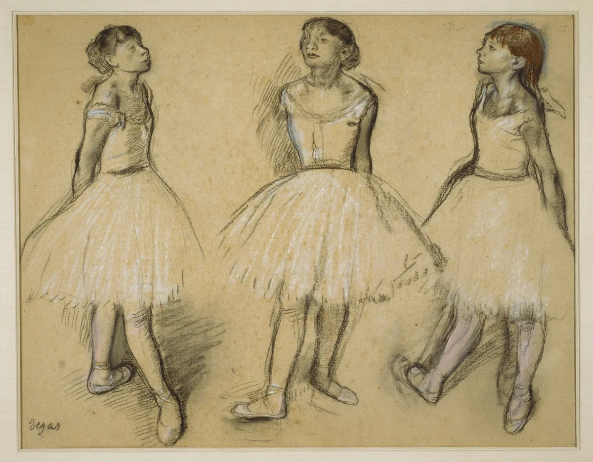 Three Studies of a Dancer in Fourth Position by Edgar Degas, drawing, 1879-1880