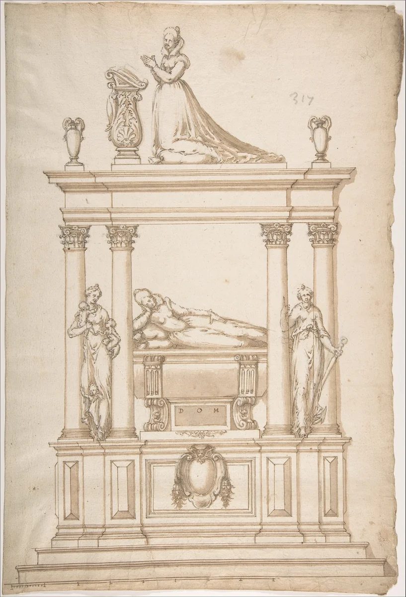 Design for a Woman's Tomb by anonymous, drawing, 1500-1599