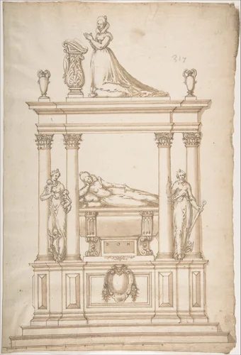Design for a Woman's Tomb by anonymous, drawing, 1500-1599