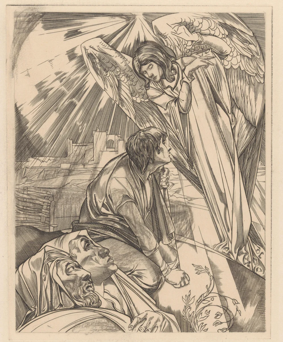 Verschijning van een engel by Johannes Josephus Aarts, print, 1881-1934