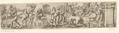 Bacchanaal met brakende saters by Unknown, print, 1524-1562