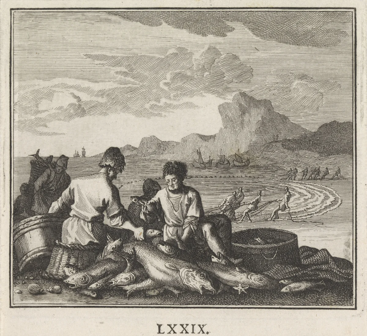 Embleem: vissen by Caspar Luyken, print, 1695-1705
