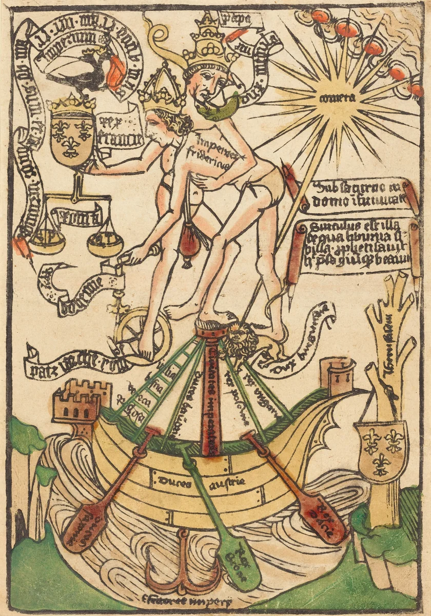 Allegory of the Meeting of Pope Paul II and Emperor Frederick III by German 15th Century, print, 1470