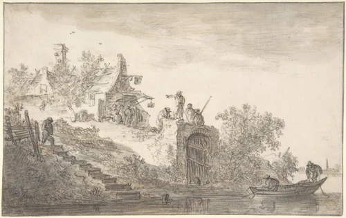 Landscape with Figures by Jan van Goyen, drawing, 1651