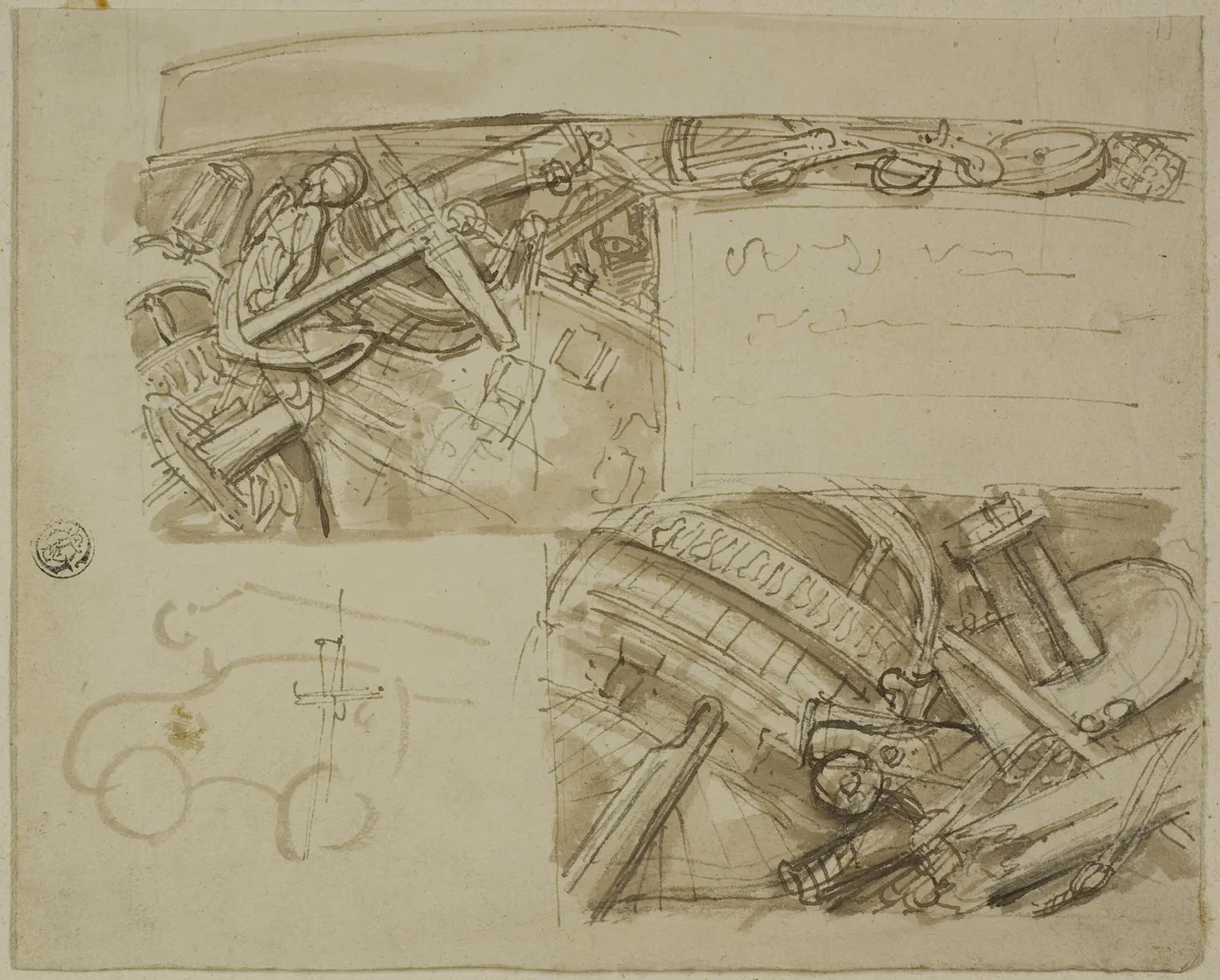 Sketches of Various Objects, Including Anchor by Unknown Artist, drawing, 1800-1899