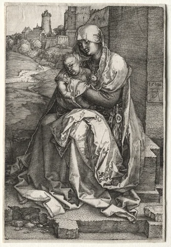 The Virgin and Child Seated by the Wall by Albrecht Dürer, print, 1514