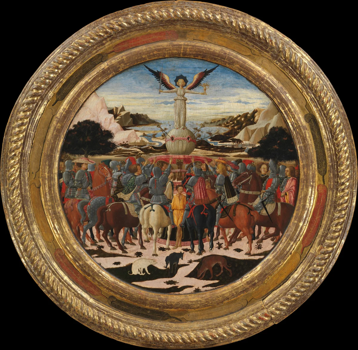 The Triumph of Fame; (reverse) Impresa of the Medici Family and Arms of the Medici and Tornabuoni Families by Giovanni di ser Giovanni Guidi, painting, 1444-1454