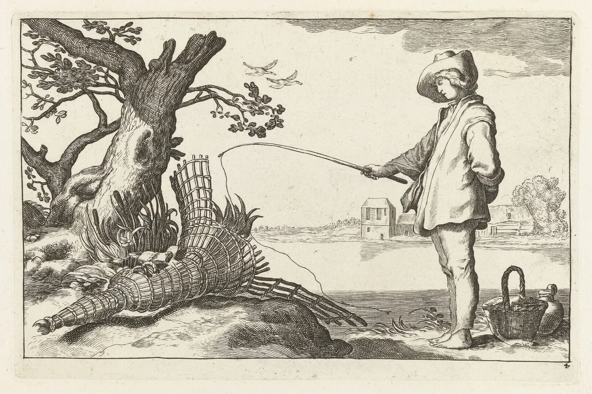 De jonge visser by anonymous, print, 1625-1718