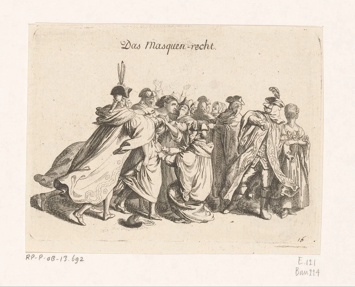 Recht van de gemaskerden by Daniel Nikolaus Chodowiecki, print, 1775